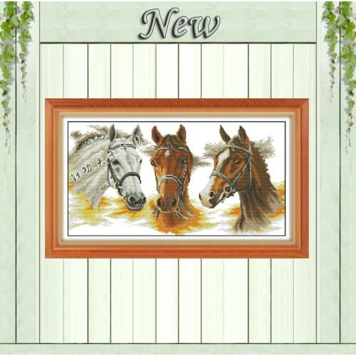 Three horses decor mascot animals Painting Counted Print on canvas DMC 14CT 11CT DIY Cross Stitch Needlework Kits Embroidery Set