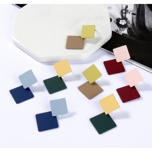 New Paint Geometric Square Earrings Simple And Versatile Net Red Retro Cold Style Female Jewelry Drop Earrings Jewelry Earrings