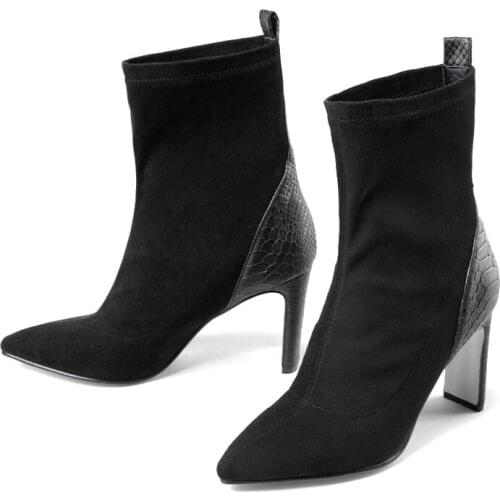 New Simple Fashion Stretch Socks Boots Womens High Heels Shoes Boots Skinny Women Pointed Autumn and Winter Bare Boots