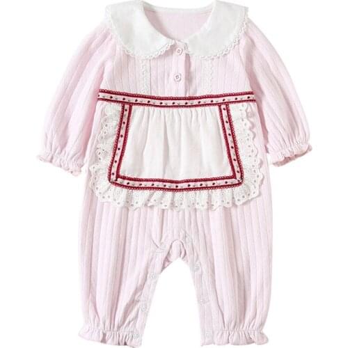 Autumn New Baby Girls Pink Color Long Sleeve Cotton Romper