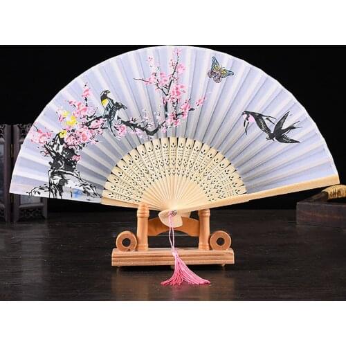 New Hand Held Folding Chinese Style Dance Fan Lace Silk Folding Hand Held Flower Fan Summer Wedding fan Party Dropshipping