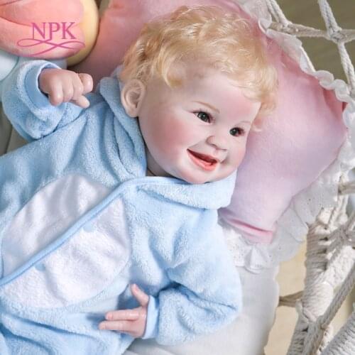NPK 55CM smile happy baby bebe doll newborn boy doll blond hair lifelike real soft touch handmade detailed painting hig