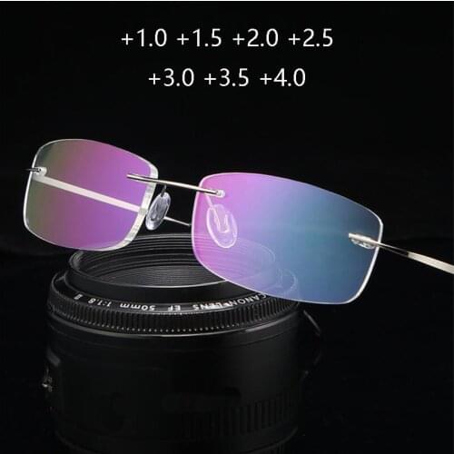 Elastic Thin Legs Without Hinges Frameless Farsighted Eyeglasses Alloy Anti Blue Light Reader Glasses Elderly +100 +150 To +400