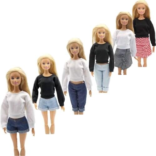 1/6 BJD Clothes For Barbie Doll Outfits Fashion White Black Sweatershirt Hoodie Sweater Top 11.5" Dolls Accessories Kids DIY Toy