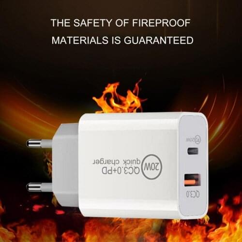 QC3.0 Fast Charge PD 20W USB-A Type-C Dual-Port Fast Charging Mobile Phone Charger for Apple Android Smart Mobile Phone