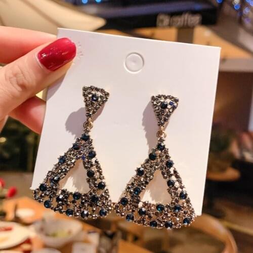 Retro flash exaggerated heiress temperament long triangle earrings female Korean personality stud earrings female