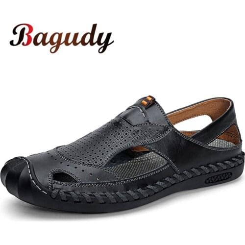Summer Genuine Leather Outdoor Men Sandals for Male Casual Shoes Water Walking Beach Sandals Breathable Mens Shoes Size 38-46