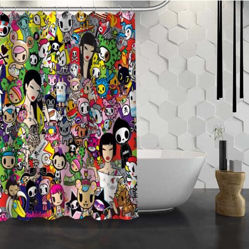 Custom Tokidoki Shower Curtain With Hooks Polyester Fabric Printing Bathroom Curtain Eco-Friendly Waterproof Bath Curtain Gift