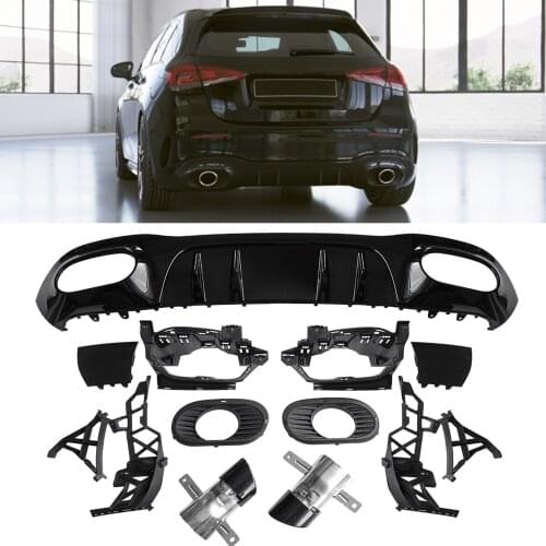 For Mercedes Benz W177 AMG Hatchback A180 A200 A160 A250 A35 2019 2020+ Rear Bumper Diffuser Splitter Tail Muffler Exhaust Pipes