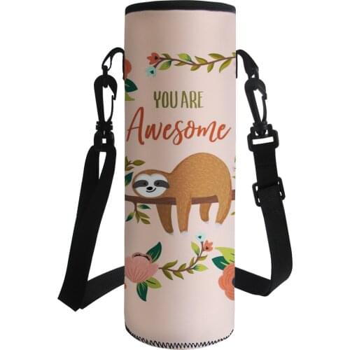 1000ML Cute Sloth Printed Sport Water Bottle Cover Bags Insulated Water Bottle Carrier Bag Shoulder Strap Bottle Sleeve