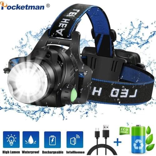 Pocketman 50000LM Led Headlamp Zoomable Headlight White/Yellow Light Head Lamp Head Torch USB DC Charging Fishing Camping Light