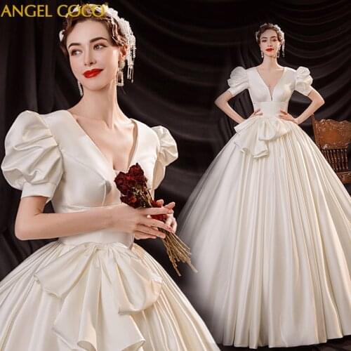 Maternity Dresses Wedding Dresses Puff Sleeve robe de mariage Champagne satin Ball Gown Bridal Dresses Arabian vestido de noiva