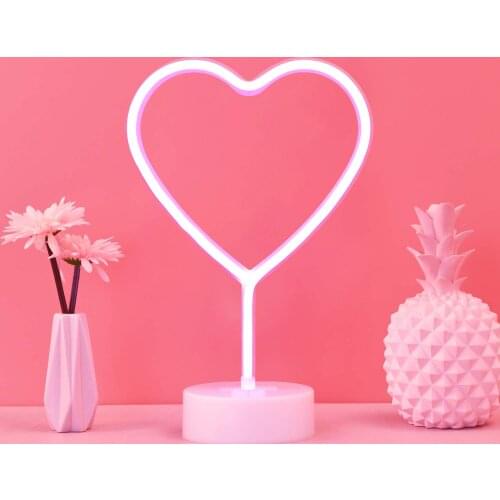 LED heart-shaped neon lights with base to decorate childrens rooms, bedrooms, living rooms, parties, weddings and Christmas