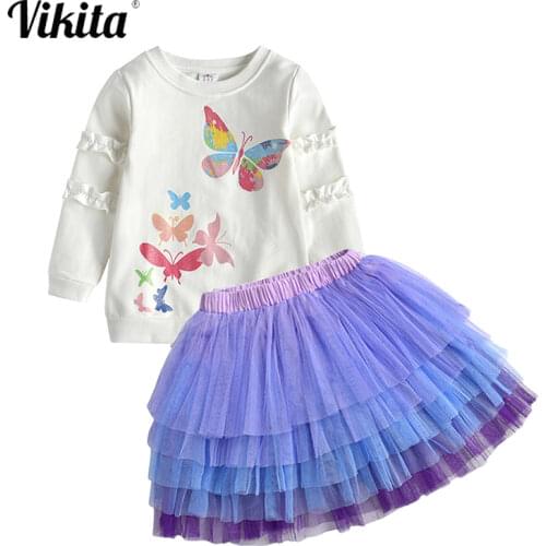 VIKITA Toddlers Kids Girls Cotton Tee Top T shirt and Multiple Tutu Skirts Kids Clothes Outfits Children Clothing Sets