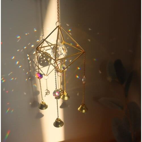 Sun Moon Dream Catcher Crystal Bell Wind Chime Rainbow&Sun Carcher Pendant Hanging Prism For Window Curtain Home Decor Windchime
