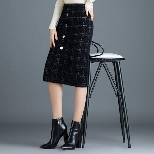Imitation Mink Plaid Package Hip Skirt Womens Autumn and Winter New High Waist Midi Knit Thick Step Skirt Femme Jupe f2775