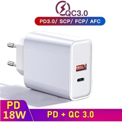 18W Type C USB Charger For iPhone 12 Pro Max Mini 11 X 8 XS Quick Charge 3.0 QC PD Dual Fast Charging Travel Wall Charger
