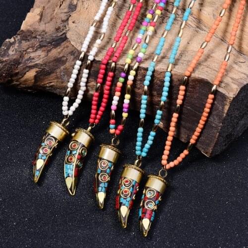 MOON GIRL Nepal Horn Ethnic Long Necklace Fashion Statement Handmade Boho Pendant Collares Vintage Collier Femme Jewelry