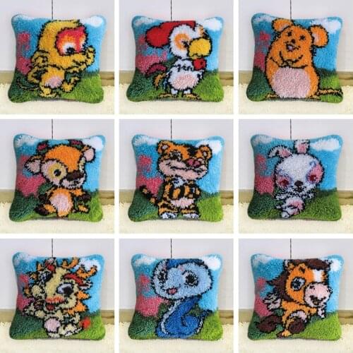 Zodiac Button Cushion Animals Latch Hook Rug Foamiran For Needlework Tiger Carpet Embroidery Pillow Do-It-Yourself Carpet Kits