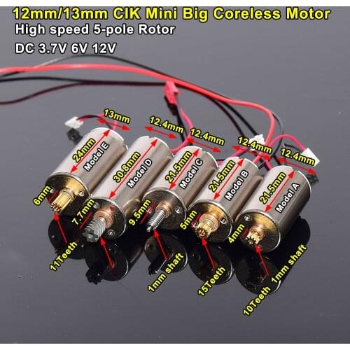 1PC JAPAN C.I.K 5 Pole Rotor Silent Motor 12mm 13mm Big Coreless Electric Motor DC 3V 3.7V 6V 9V 12V High Speed Motor