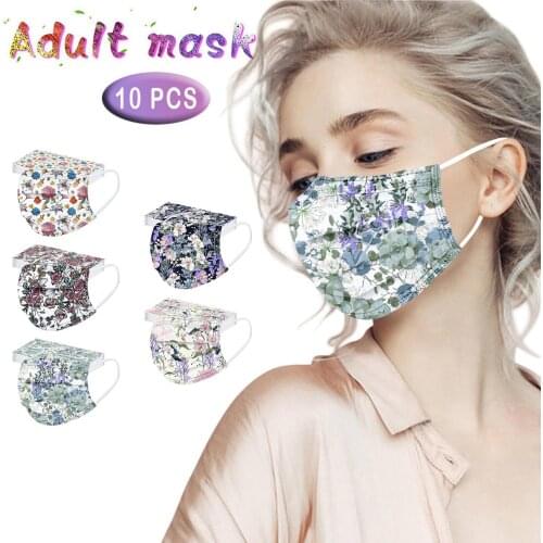 10pc Elegant Flower Masks For Women Protection Disposable Mouth Masks 3-layers Print Breathable Masks Pm2.5 Maske No Decoration