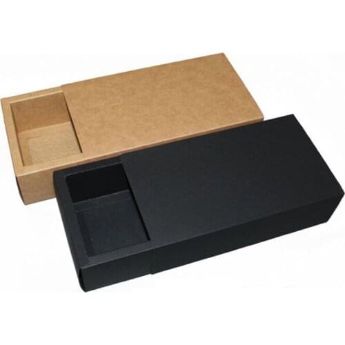 100pcs 14*7*3cm Black Beige Drawer Packing Box Gift Bow Tie Packaging Kraft Paper Carft Cardboard Boxes ZA6404