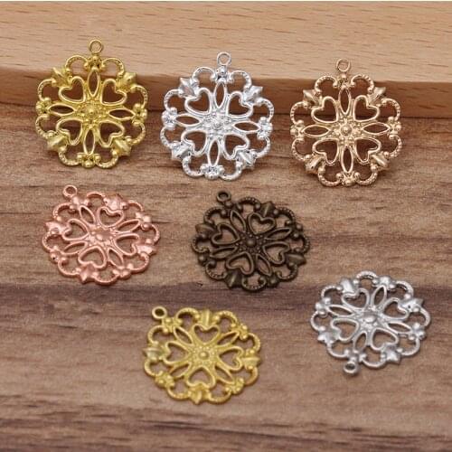 100pcs 16x18mm Metal Brass Charms Filigree Hollow Flowers Pendant Charm DIY Hand Made Jewelry Accessories