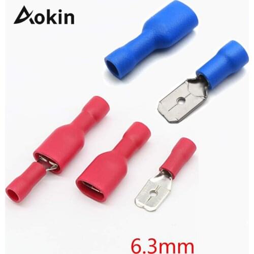 100pcs FDD 1.25-250 MDD 6.3mm Red Blue Female Male Spade insulation wire Electrical Crimp Terminal Connectors Wiring Cable Plug