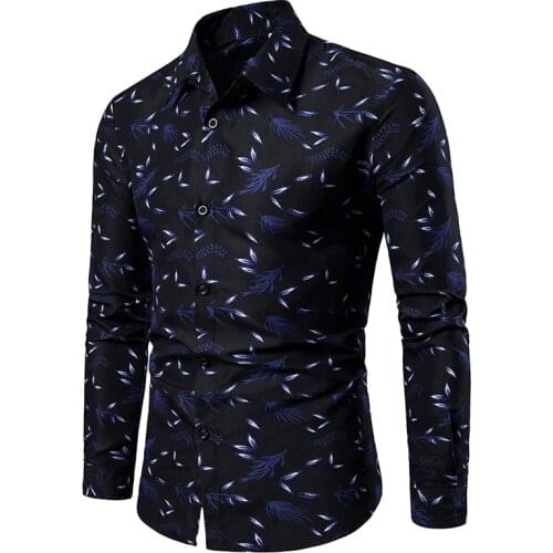 M-4Xl 2021 New Mens Printed Shirts Male Slim Fit Long Sleeve Men Red Black Floral Print Casual Tops Plus Size