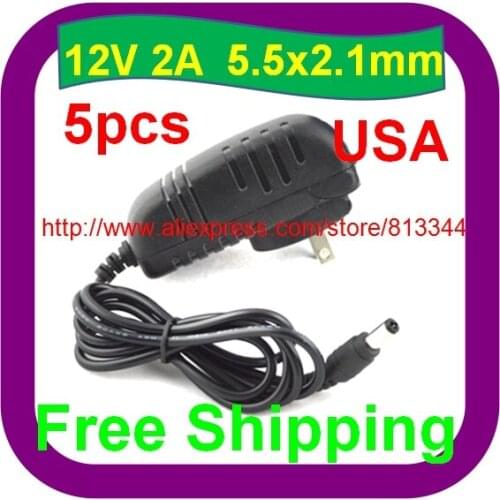 5 pcs Free Shipping AC 110-240V To DC 12V 2A Power Supply Adapter US Plug For 3528 5050 Strip LED