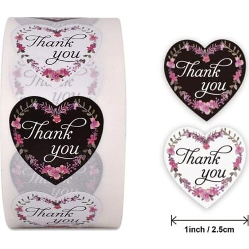 500pcs/25mm Flower Heart Shape Thank You Handmade Kraft Paper Sticker Round Baking Sticker Wedding Decoration Party Stationery