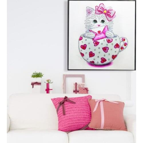 5D Special Shaped Partial Drill Diamond Painting Pink Red Yellow Purple Cat Diamond Embroidery Cross Stitch Diamond Mosaic