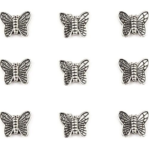 9x11mm Butterfly Shape Tibetan Antique Silver Color Metal Beads Loose Spacer Beads For Jewelry Making DIY Charm Bracelets