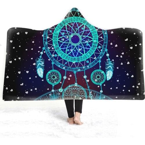 Free shipping Gift Dreamcatcher Feathers All-Seeing Eye Moon Stars Sherpa Fleece Hooded Blanket Cloak Camping Sofa Office Throw
