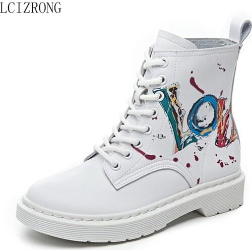 LCIZRONG Personality Printed Leather Martin Boots Female Retro British Wind Student Boots 2019 Autumn Winter New Womens Boots