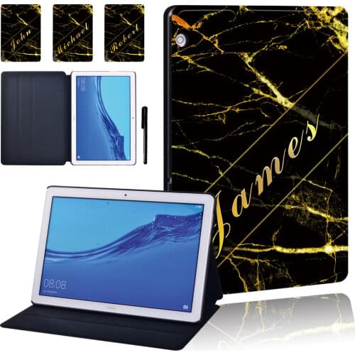 Leather Tablet Case for Huawei MediaPad T3 8.0/T3 10 9.6"/T5 10 10.1"/M5 10.8"/M5 Lite 10.1" - Name Pattern Flip Cover Case +pen