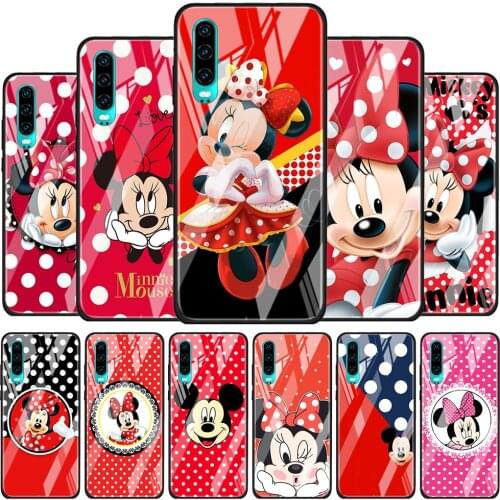 Disney Minnie Mouse Point for Huawei P40 P30 Pro Plus P20 P10 Lite P Smart Z 2021 2020 2019 Luxury Tempered Glass Phone Case