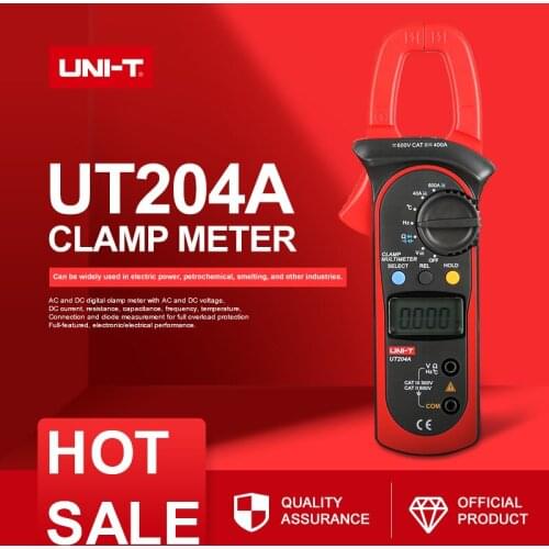 UNI-T UT204A 600A AC DC Digital Clamp Meters With Temperature Test Auto Range 600V Voltage Continuity Buzzer