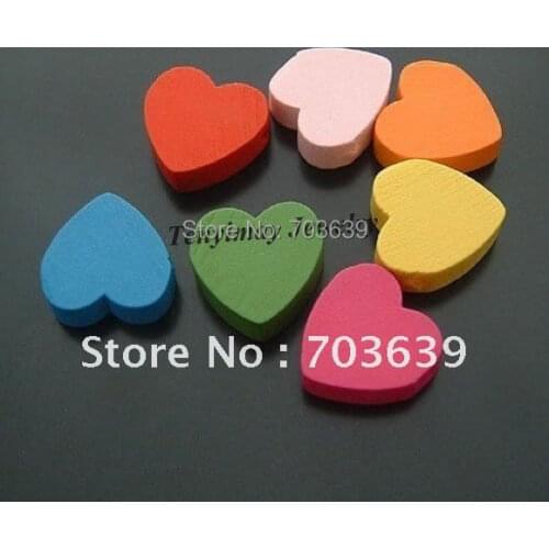 17x18mm Mixed Color Solid Heart Shape Wooden Beads For Kids Jewelry DIY Free Shipping