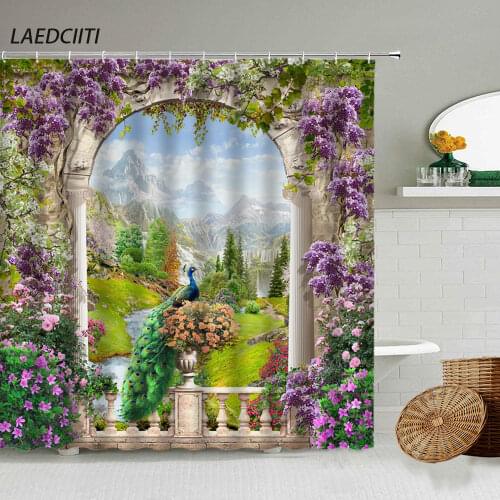 Retro Building Brick Wall Channel Shower Curtain Color Graffiti Design Bathroom Bathtub Art Waterproof Polyester Cloth Screen