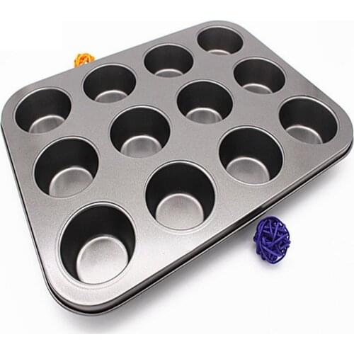 12 Cup Carbon Steel Muffin Cupcake Baking Pan Non Stick Dishwasher Microwave Safe Cookies Fondant Biscuit Cake Mold Pastry Tray