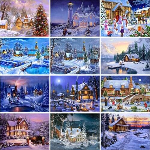 House DIY 5D Diamond Painting Full Round Drill Mosaic Snow Scenery Diamond Embroidery Cross Stitch Kits Rhinestone Home Decor