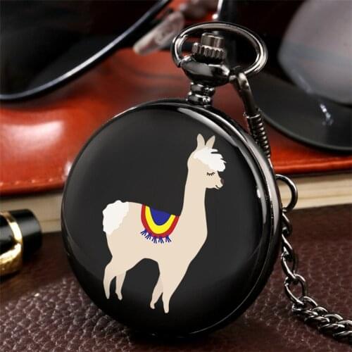 Cartoon Alpaca Printed Pendant Pocket Watch Quartz Movement Fob Chain Antique Fashion Pocket Clock Gifts Men Women