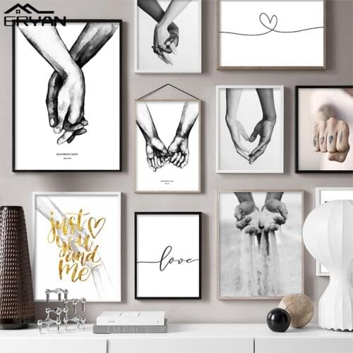 Sweet Love Quotes Canvas Poster Wall Art Black and White Holding Hands Print Painting Home Decor Nordic Picture for Living Room