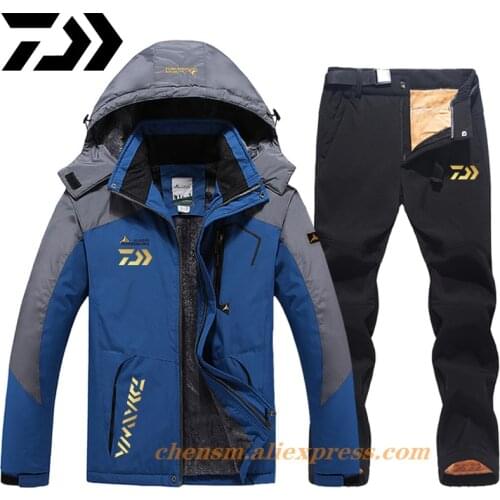 Daiwa Winter Fishing Suit Men Waterproof Ski Jacket Pants Set Windproof Keep Warm Outdoor Snow Skiing and Snowboarding Jacket