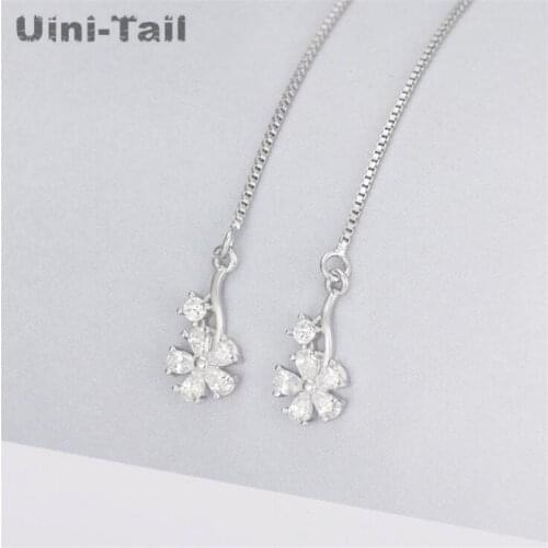 Uini-Tail hot new 925 sterling silver flowers micro-set long earrings Korean personality cute flower box chain earrings GN983