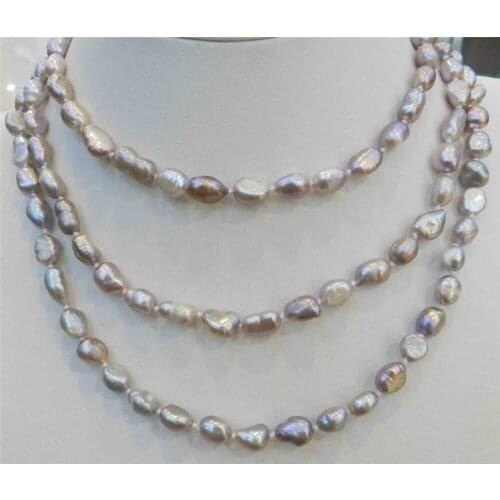 HOT## Wholesale LONG 48 INCHES 7-9MM PURPLE AKOYA CULTURED PEARL NECKLACE 18KGP AAAN