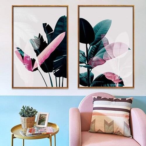 Nordic Small Fresh Tropical Plant Leaves Canvas Painting Watercolor Wall Art Pictures for Living Room Dining Room Home Decor