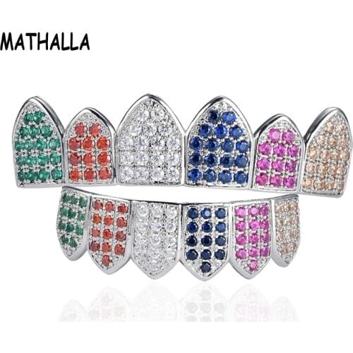 MATHALLA Mix Color Hiphop Colored AAA Cuban Zircon Stone Gold Dental Grillz Grills