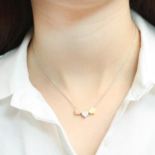 Cute Tiny 3 Hearts Charm Necklace Dainty Lovely Pendant Necklace Friendship Bridesmaid Gift
